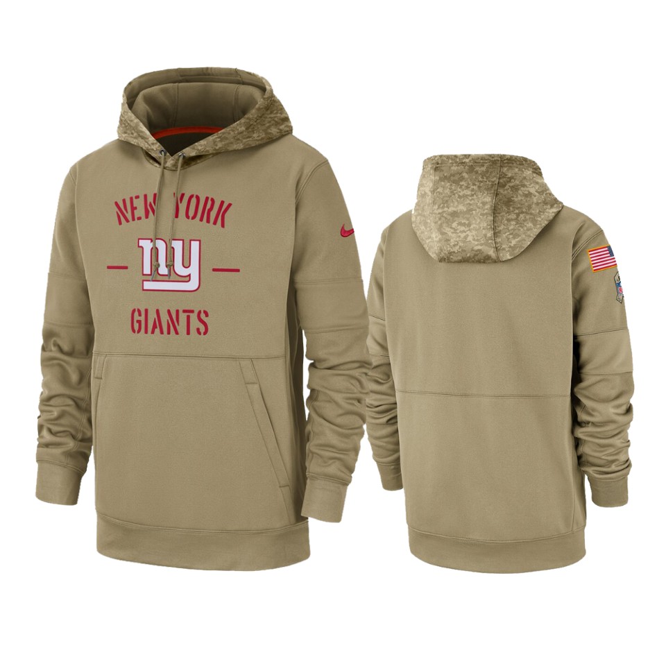 Men's New York Giants Tan 2019 Salute to Service Sideline Therma Pullover Hoodie